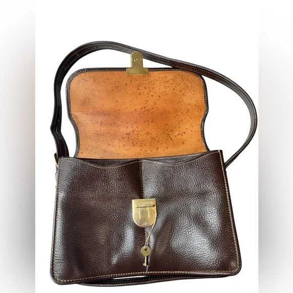 Vintage .Brown Leather Bag with Gold Lock